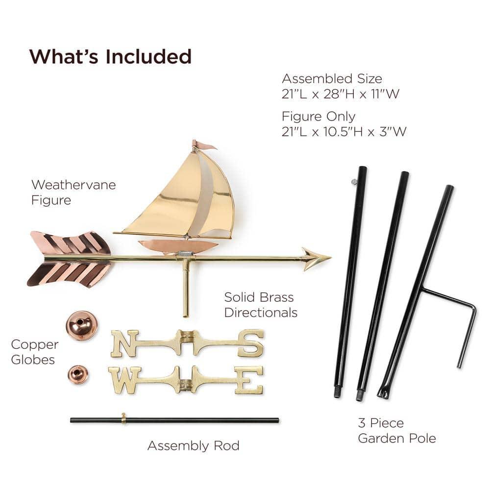 Good Directions 8803PG Sailboat Garden Weathervane with Garden Pole, Pure Copper