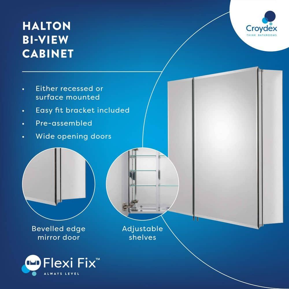 Croydex Halton Double Door Aluminium Bathroom Medicine Cabinet in Chrome (30x26in)