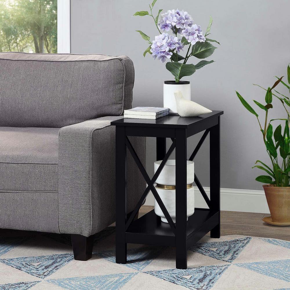 Oxford Chairside End Table with Shelf, Black