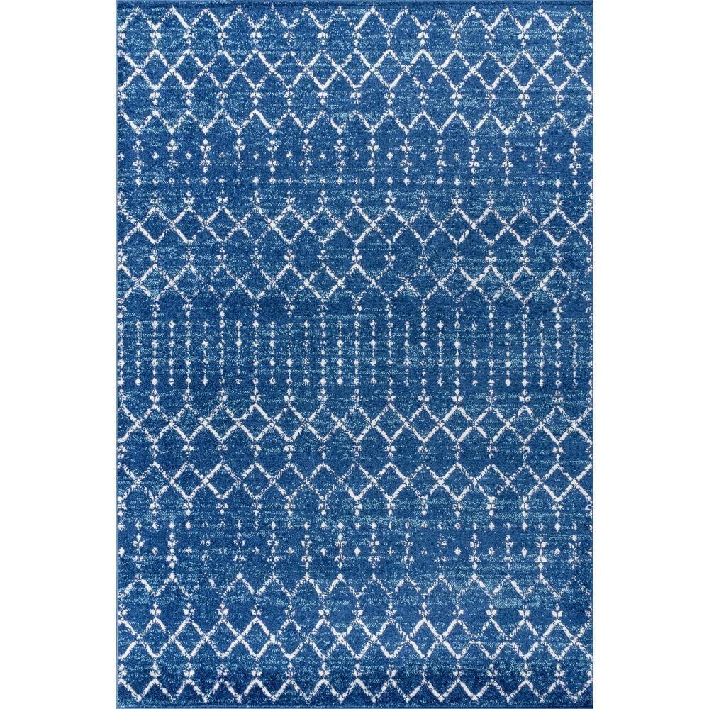 JONATHAN Y Moroccan HYPE Boho Vintage Diamond Blue/White 4 ft. x 6 ft. Area Rug