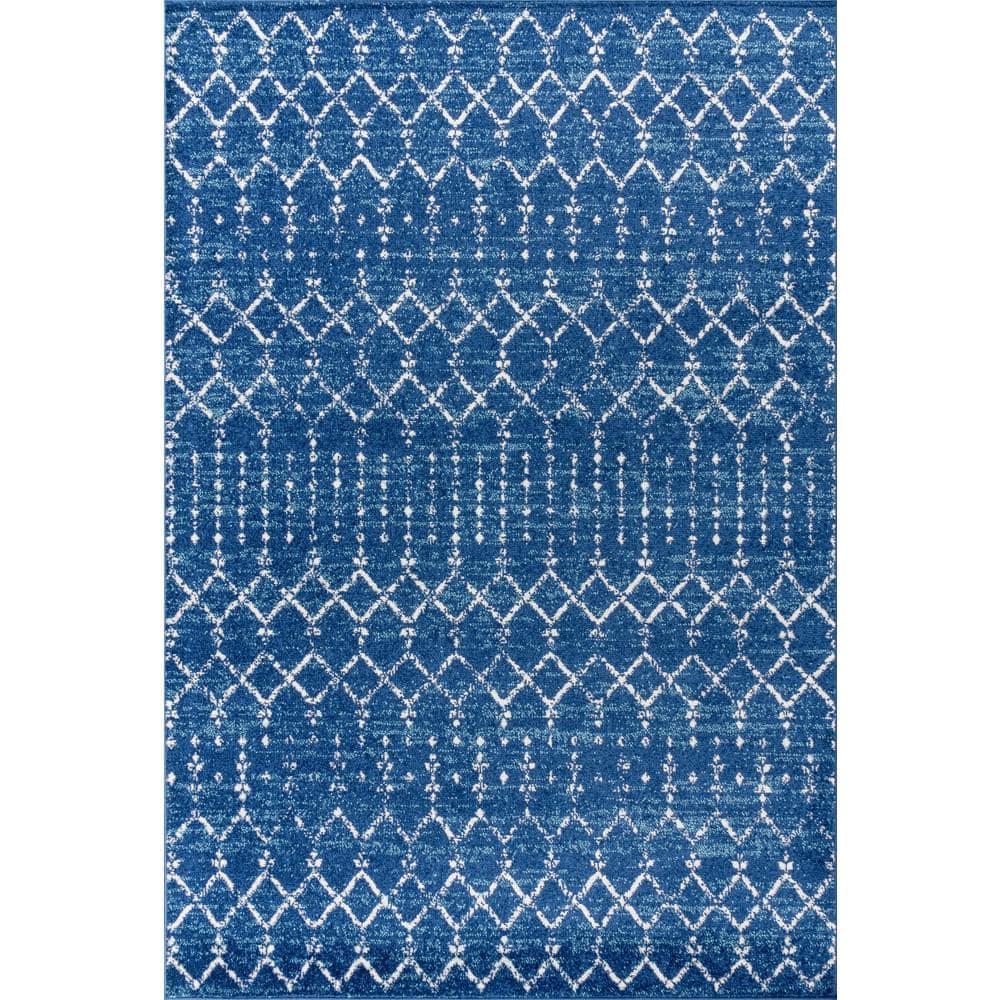 JONATHAN Y Moroccan HYPE Boho Vintage Diamond Blue/White 5 ft. x 8 ft. Area Rug