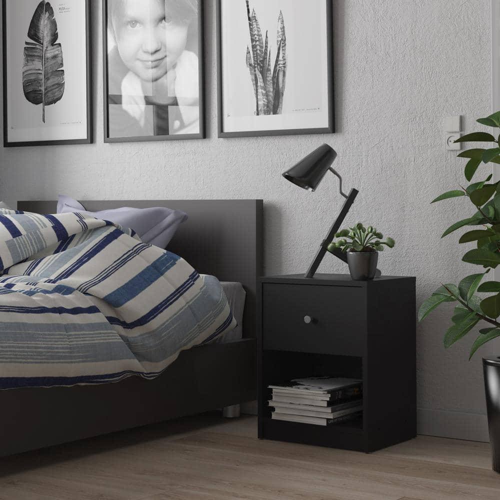 Tvilum Studio 1 Drawer and 1 Shelf Bedroom Nightstand for Adults, Black