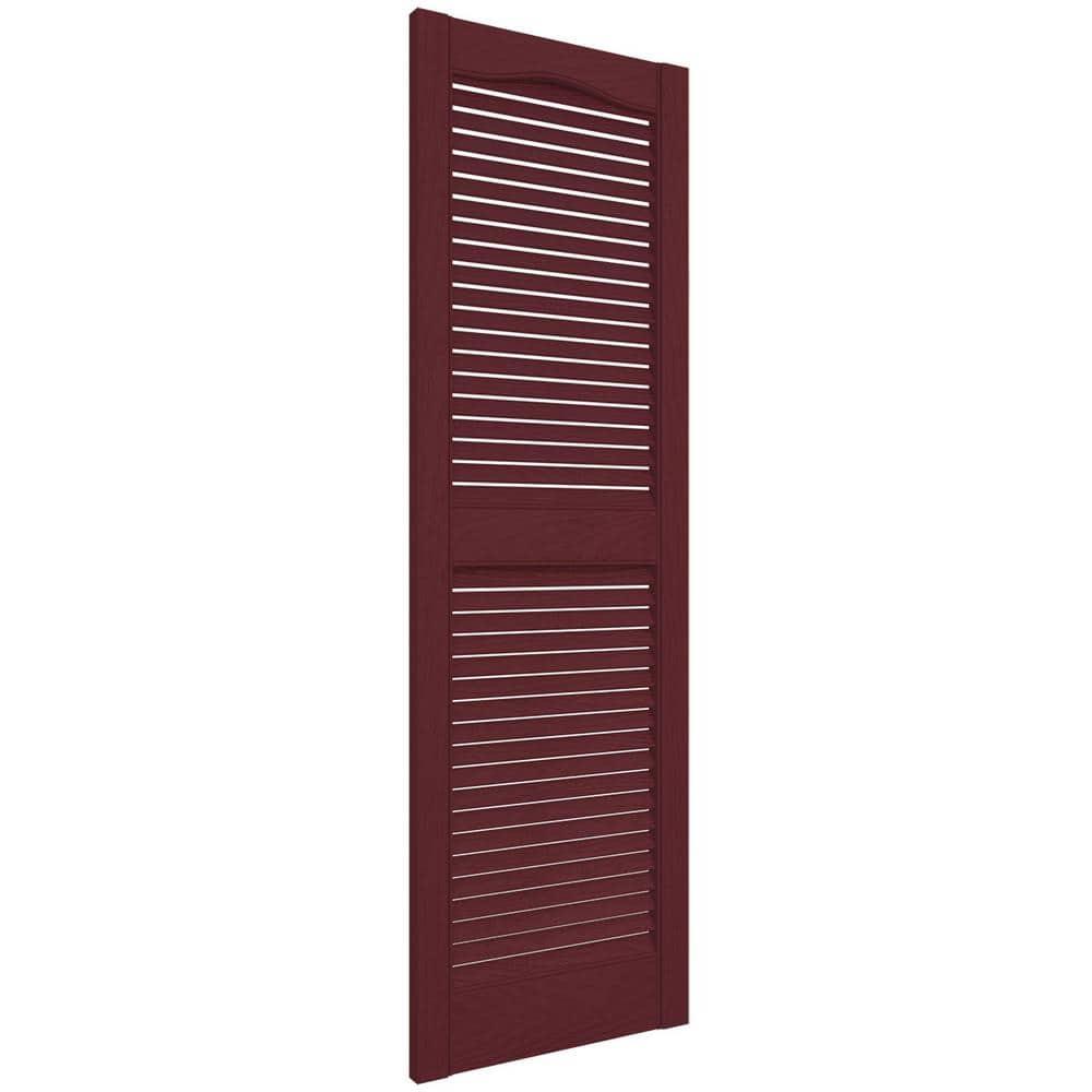 14.5 in. x 55 in. Louvered Vinyl Exterior Shutters Pair in Wineberry