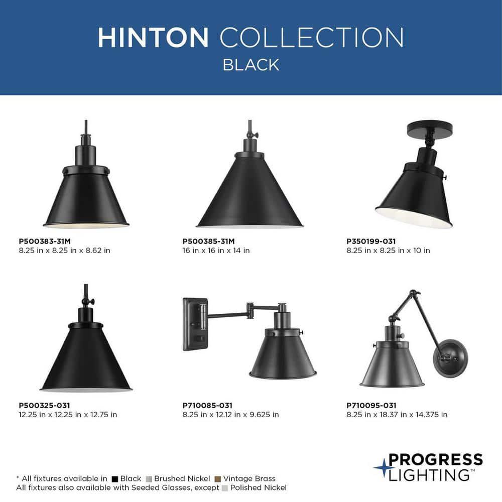 Progress Lighting Hinton 1-Light Pendant, Matte Black, Cone Shade