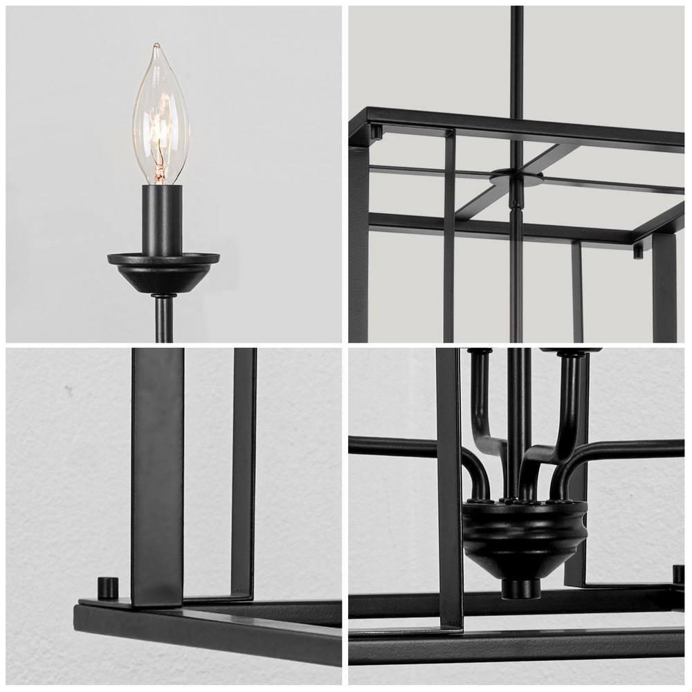 Kira Home Samson 32 " Farmhouse Lantern Cage Pendant Light, Open Frame Design, Adjustable Foyer Chandelier, Black