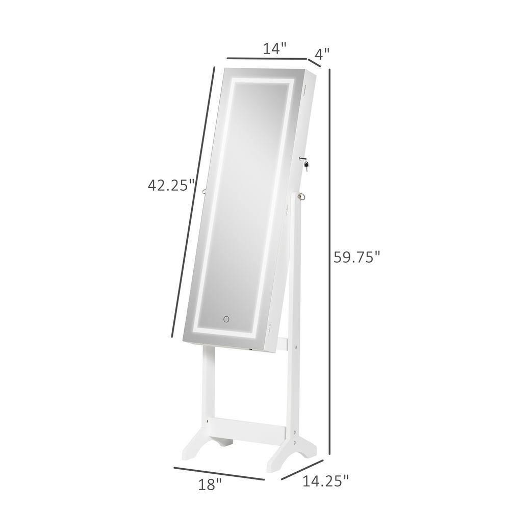 White MDF Floor Standing Jewelry Cabinet with LED Light and Mirror