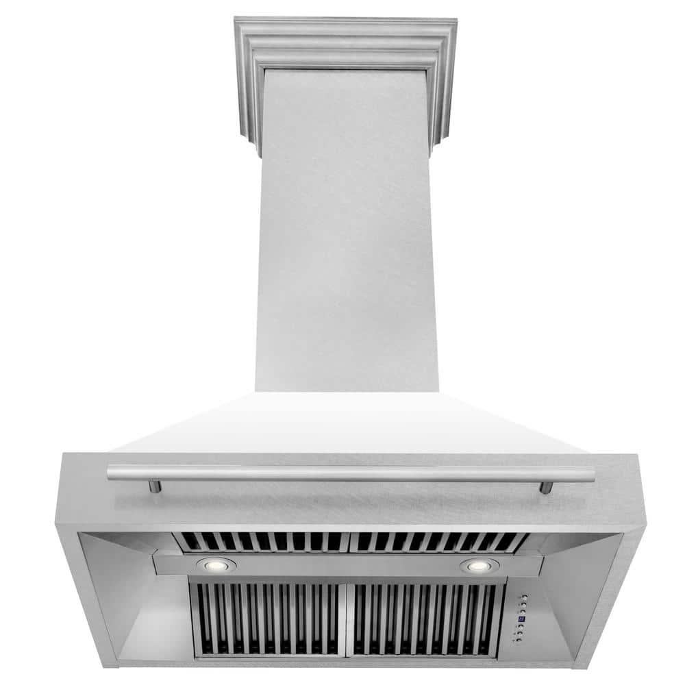 ZLINE 36 in. Satin Steel Wall Mount Range Hood and Stainless Steel Handle
