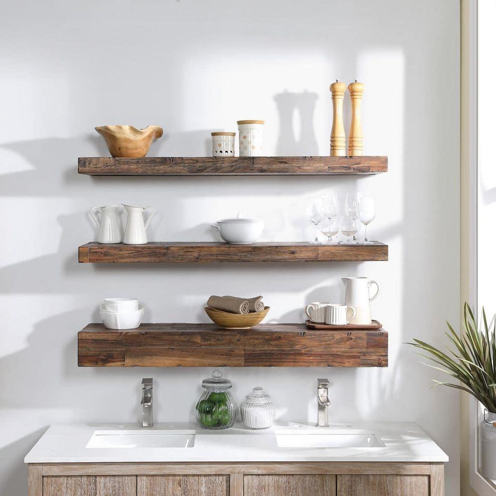 Northbeam Distressed Floating Shelf Set Hidden Storage Shelves Rustic 11.00 x 48.00 in, 3 Count