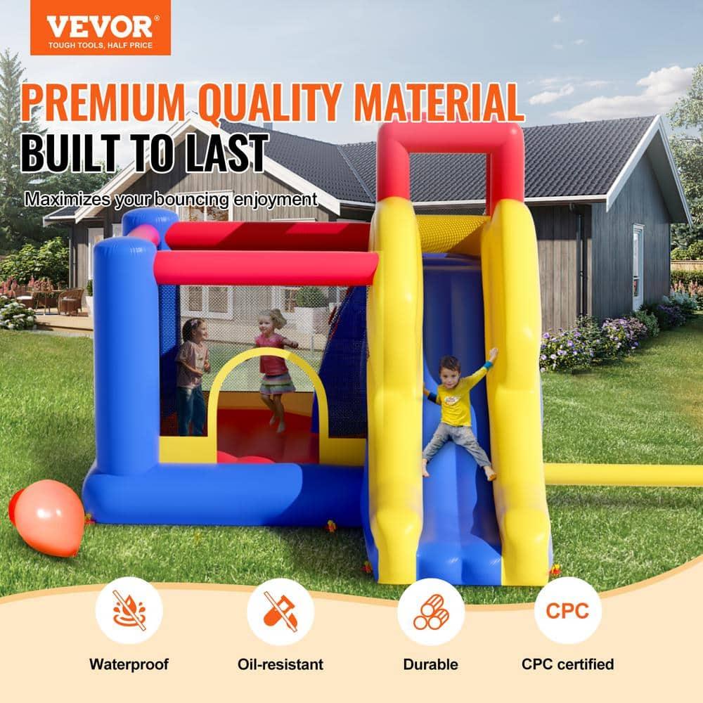 VEVOR Play House for Kids Ages 4-8, Kids Indoor Playground, Bounce House with Slide, Blower and Storage Bag, Family Backyard Birthday Party Gifts for Boys, 134x102x91 inch