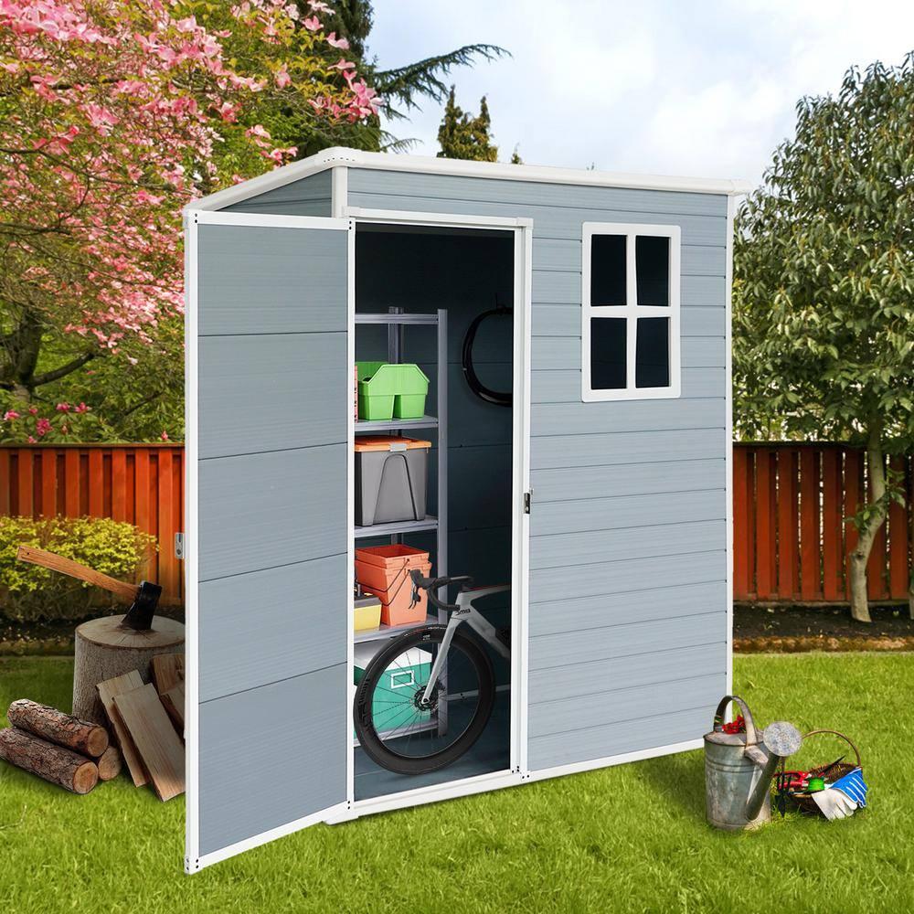 Mondawe 5' × 3' Metal Outdoor Storage Shed with Door & Lock, Waterproof Garden Storage Tool Shed with Base Frame for Backyard Patio,Grey