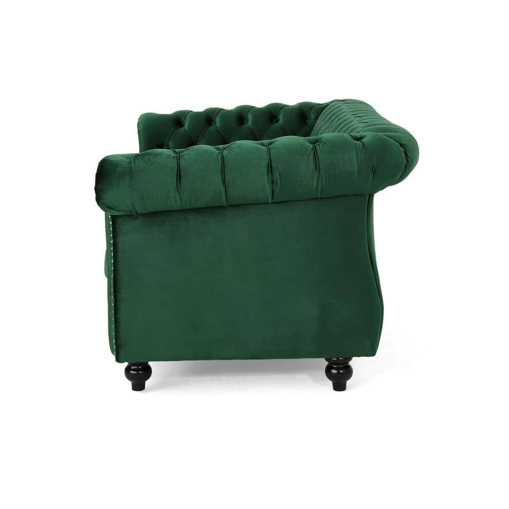 Noble House Aaniya Velvet Tufted Chesterfield Loveseat Sofa, Emerald