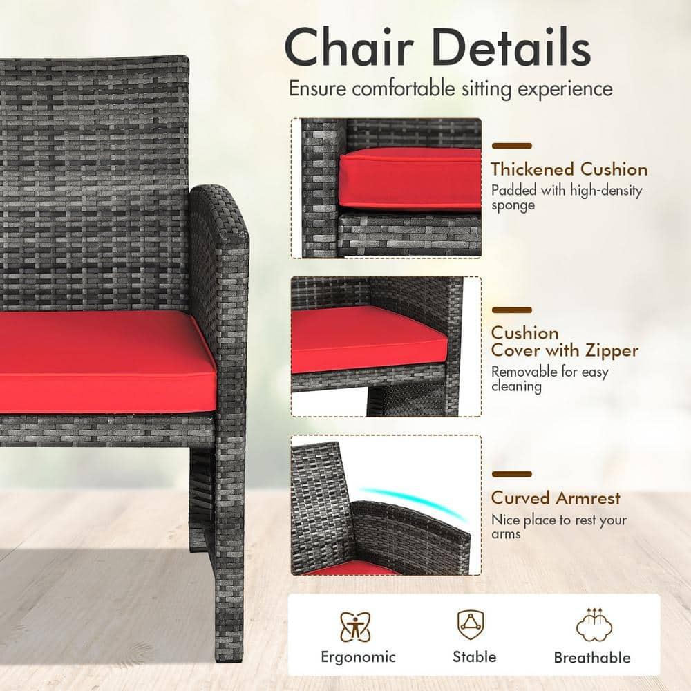 Aimee Lii 4 Pieces Wicker Patio Furniture Set with Cushions, Wicker Outdoor Sectional, Red