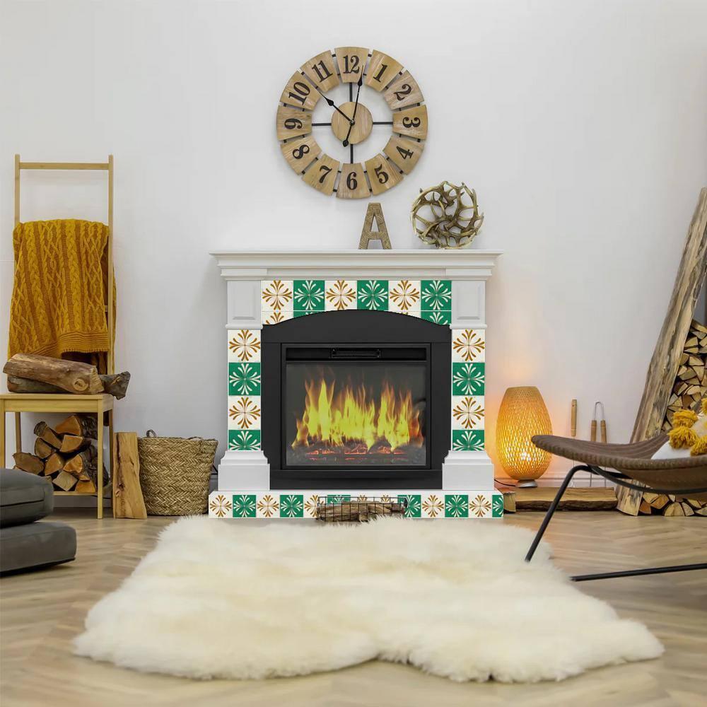 Mi Alma Green Beige Gold Vintage Flower Peel & Stick Tiles - Vinyl Backsplash 8x8