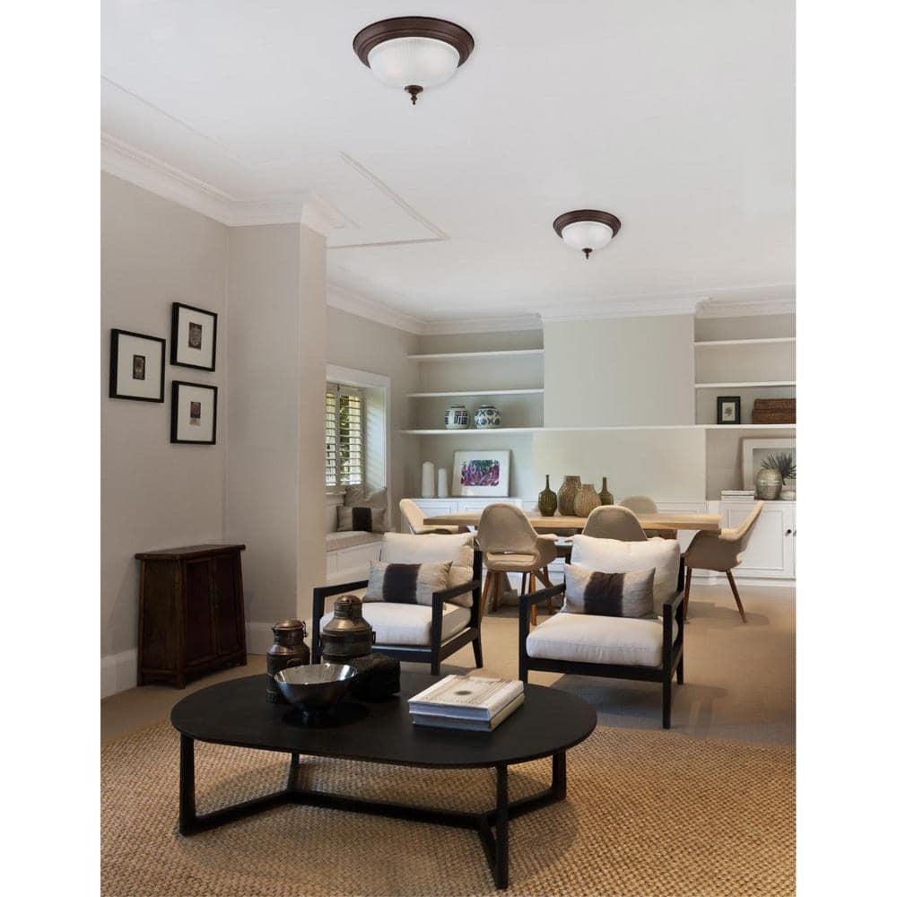 Westinghouse 6344500 Two-Light Indoor Flush Ceiling Fixture, Oil Rubbed Bronze Finish with Frosted Swirl Glass, 2-Pack