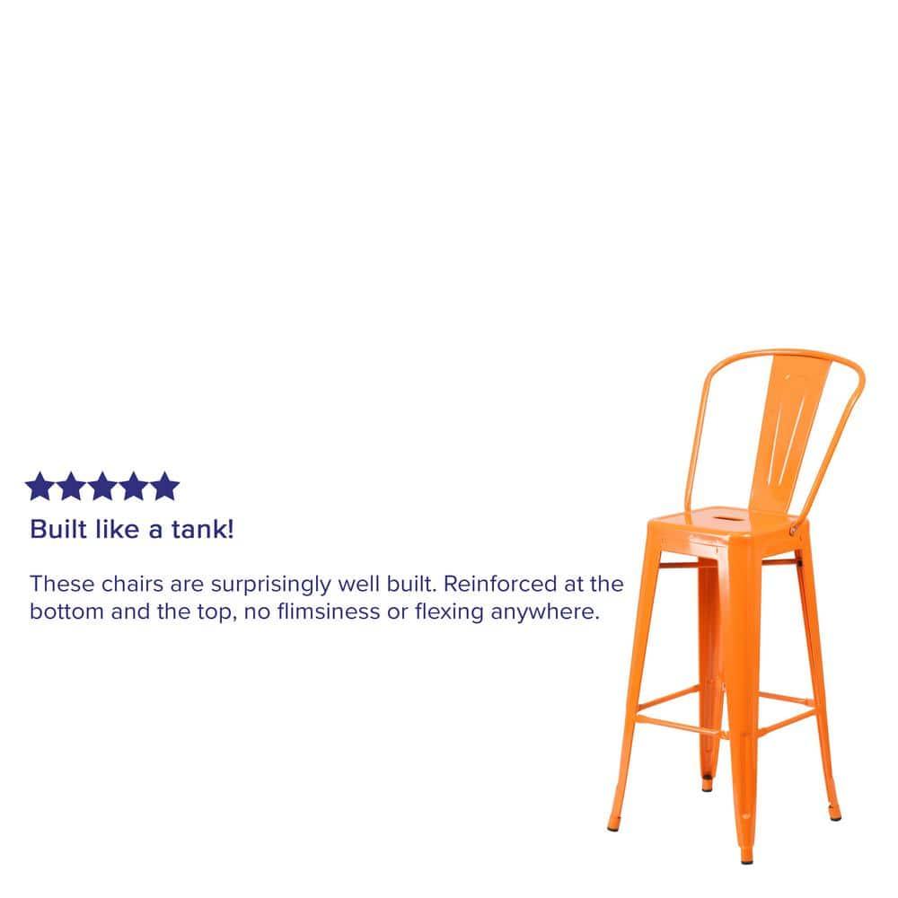 Flash Furniture Commercial Grade 30" High Orange Metal Indoor-Outdoor Barstool with Removable Back