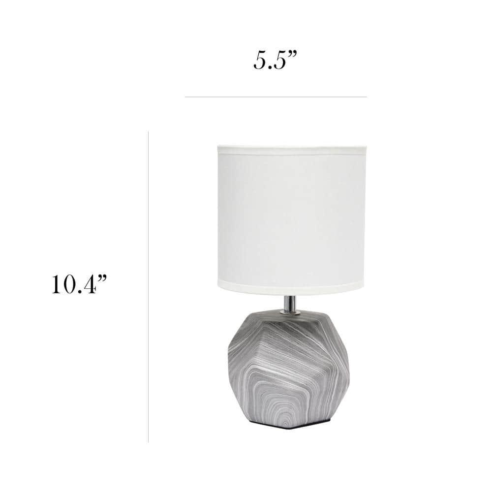 Simple Designs Round Prism Mini Table Lamp with Matching Fabric Shade Gray/White : Ceramic Base, ETL Listed, No Assembly Required