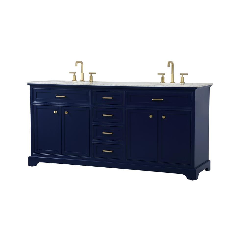 Elegant Decor Americana 72" Metal MDF Marble Double Bathroom Vanity in Blue
