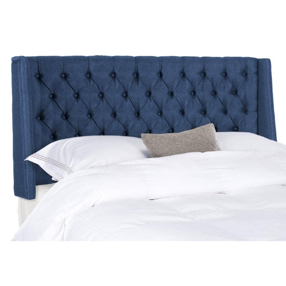 SAFAVIEH London Retro Winged Tufted Headboard with Flat Nail Heads, Full, Navy