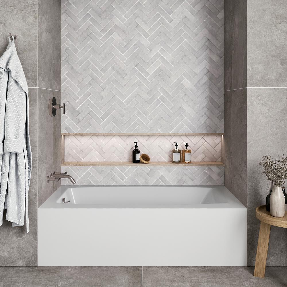 Streamline 60 in. x 30 in. Acrylic Left-Hand Drain Alcove Bathtub in Glossy White With External Drain