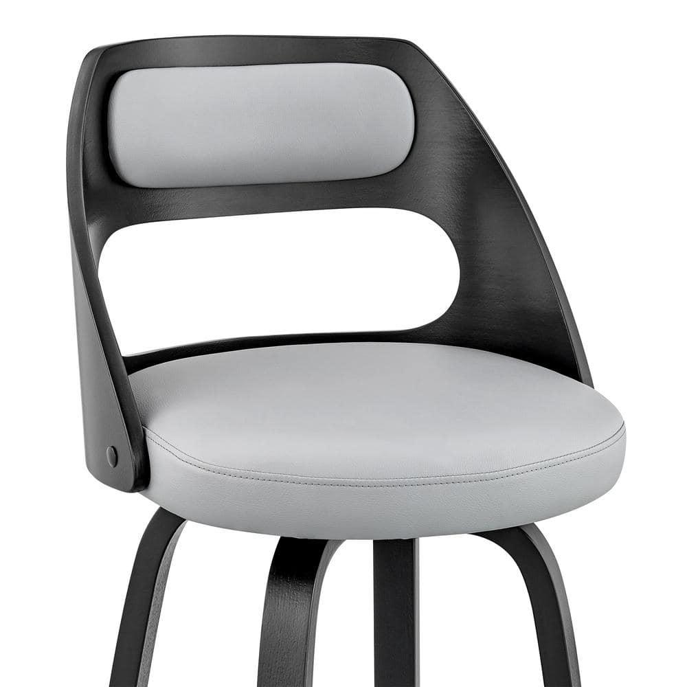 26 in. Julius Gray Faux Leather & Black Wood Bar Stool