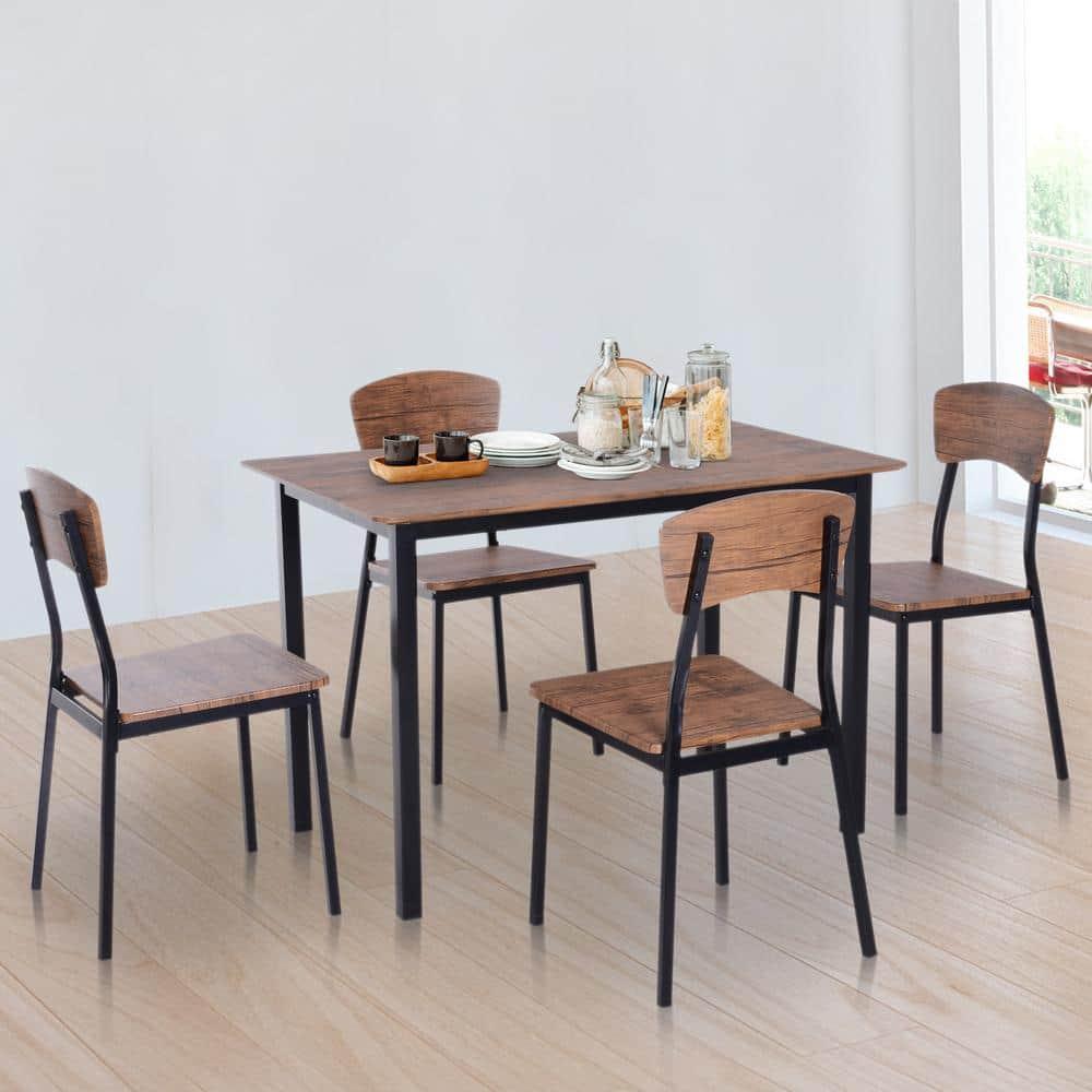 17 Stories 5 Piece Industrial Dining Table Set, Rectangular Kitchen Table And 4 Chairs, Dining Room Set For Small Space