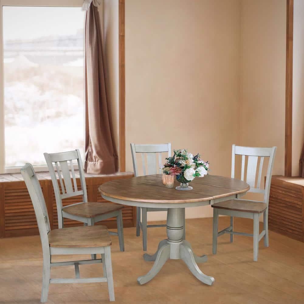 Kyle Round Top Pedestal Drop Leaf Dining Table Hickory Brown/Stone Gray - International Concepts: Solid Wood, Mid-Century Modern