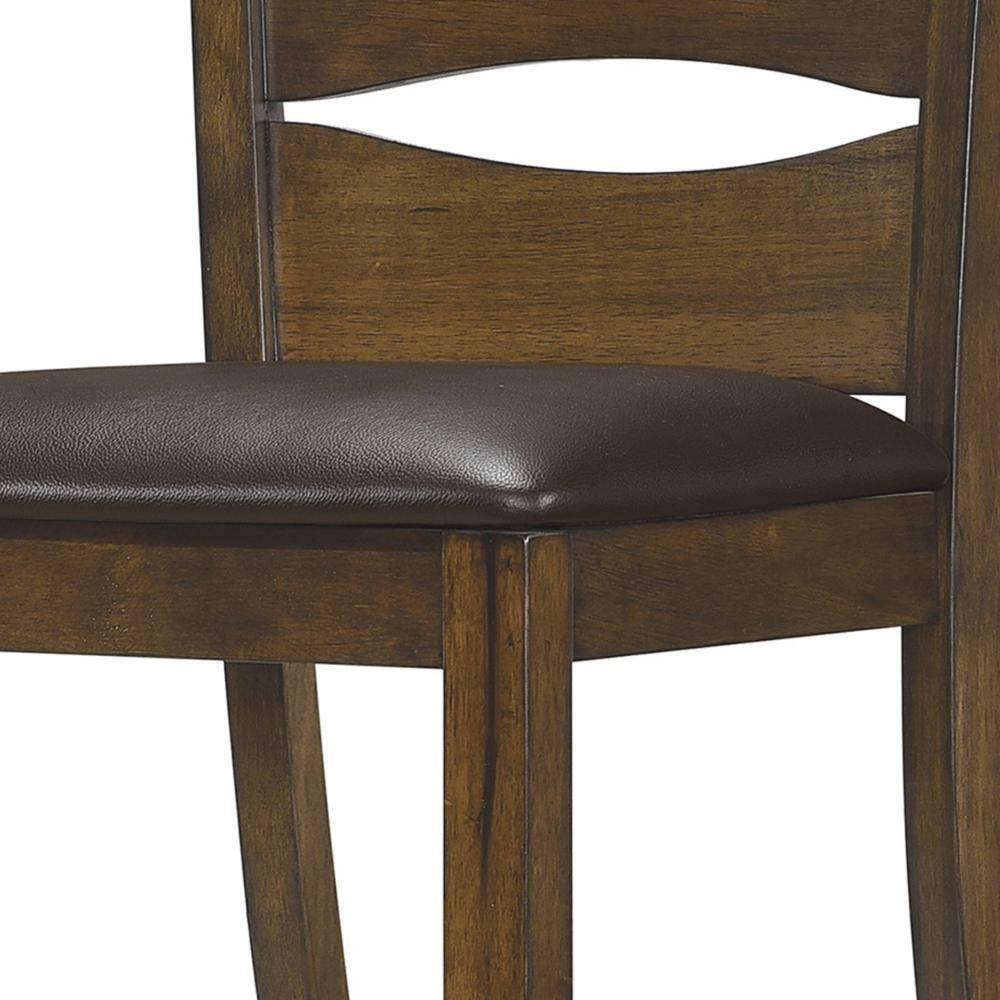 Transitional Ladder Back Side Chair with Leatherette Seat, Brown - Set of 2