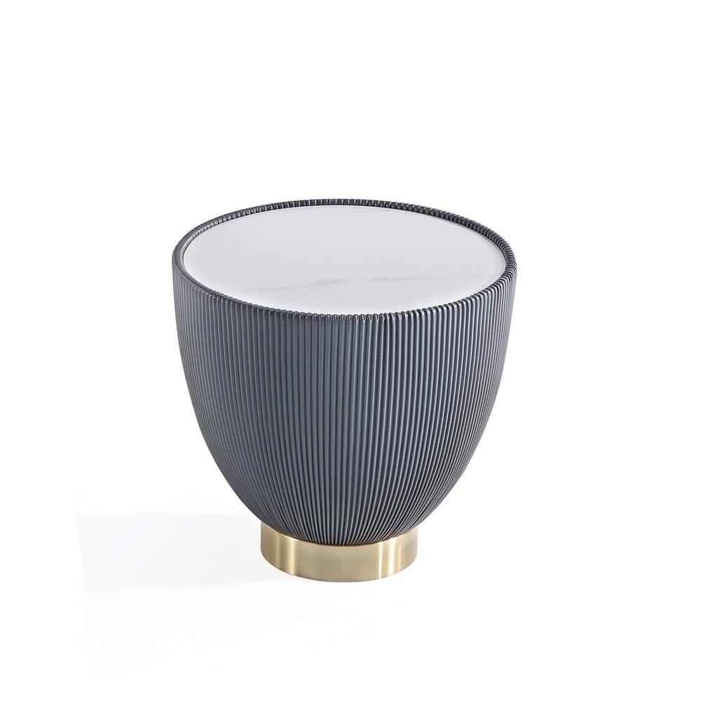 Manhattan Comfort Set of 2 Anderson Leatherette End Tables: Gold Metal Finish, No Assembly Required