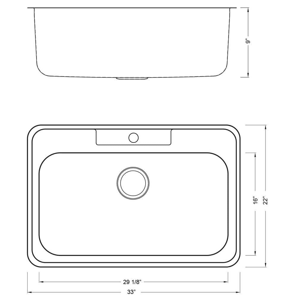 CozyBlock 33 Inch Single Bowl Topmount Drop-In 18-Gauge Stainless Steel Kitchen Sink w/ 1 Faucet Hole (Sink Only)