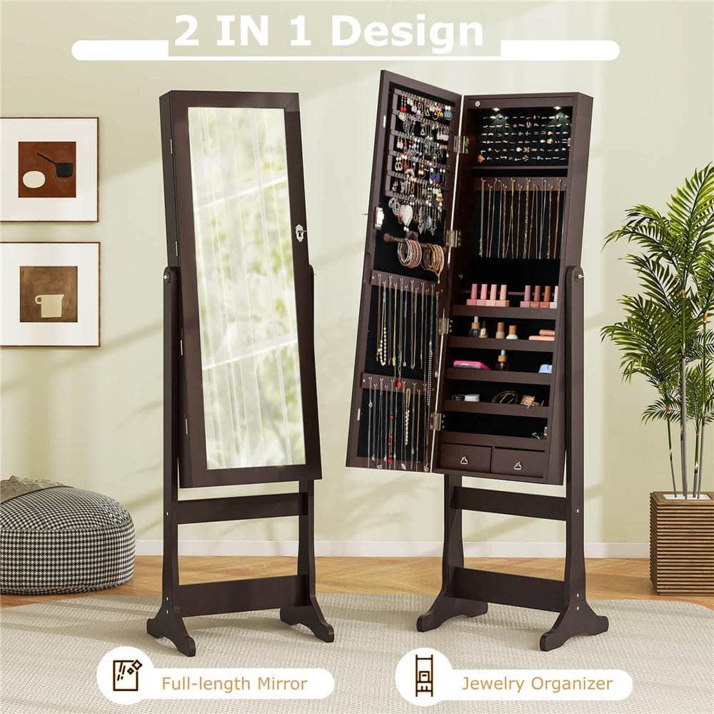 Costway Jewelry Mirrored Cabinet Armoire Organizer Storage Box with Stand Christmas Gift Coffee