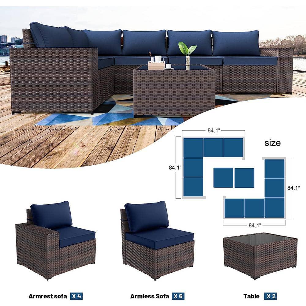 Kullavik 12PCS Outdoor Patio Furniture Set PE Wicker Rattan Sectional Sofa Patio Conversation Sets,Navy Blue