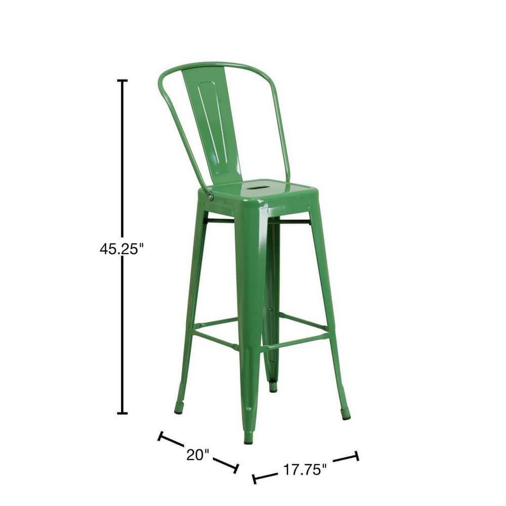 Flash Furniture Commercial Grade 30" High Green Metal Indoor-Outdoor Barstool with Removable Back