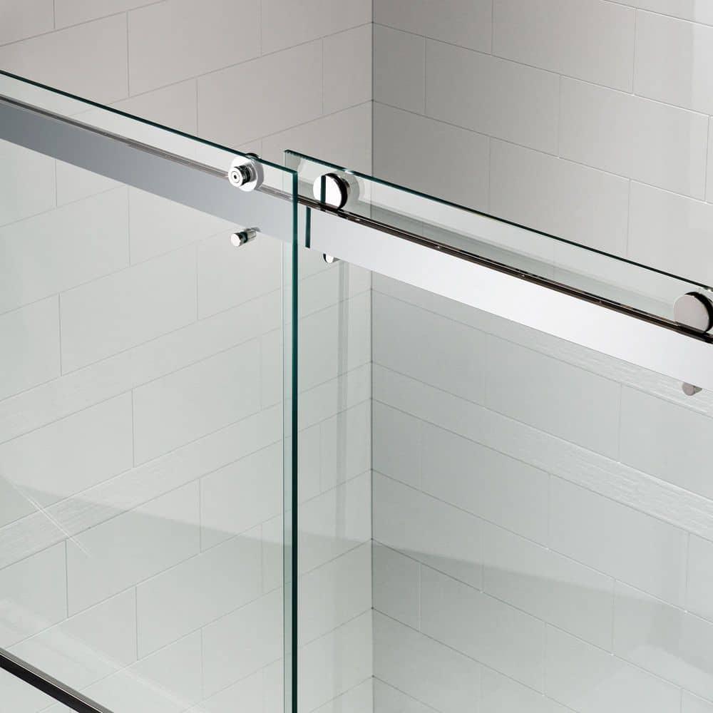WoodBridge Frameless Single Sliding Shower Doors, 56-60" W X 62" H With 5/16" Clear Tempered Glass And Explosion-Proof Film MSDF6062-B