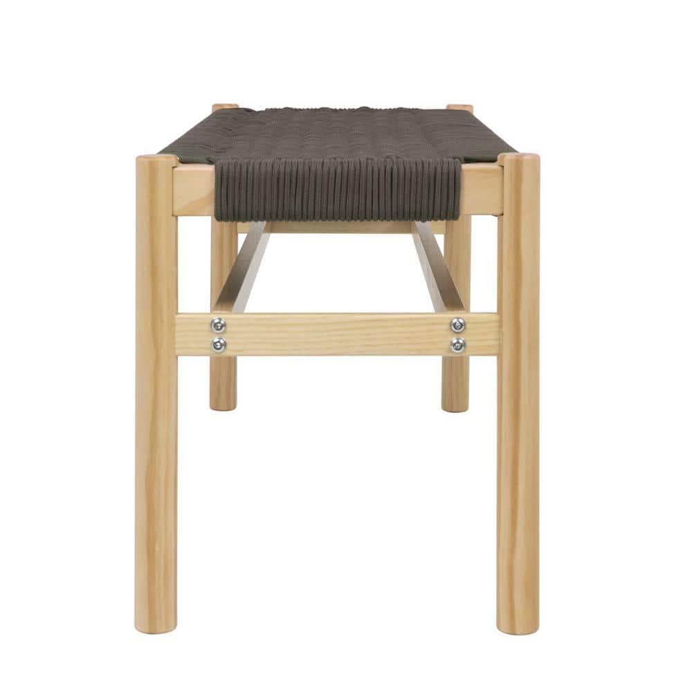 Storied Home Fernway Solid Wood and Woven Rope Entryway Bench Moss Green: Pine Frame, Cotton Upholstery