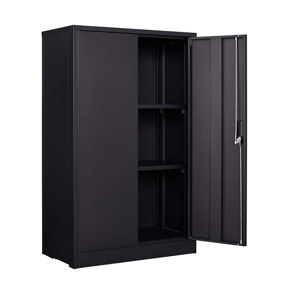 Metal Storage Cabinet,Black Metal Cabinet with Doors and Shelves,Garage Storage Cabinet with Lock,Short Steel Cabinet,Lockable Storage Cabinet for Home,Office,Shop,Garage Cabinets