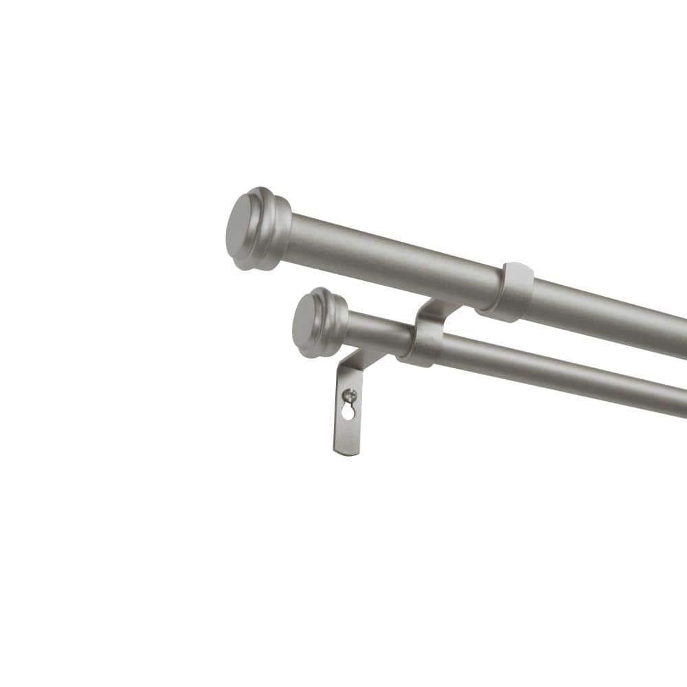 Exclusive Home Topper Double Curtain Rod and Finial Set, Matte Silver, 66"-120"