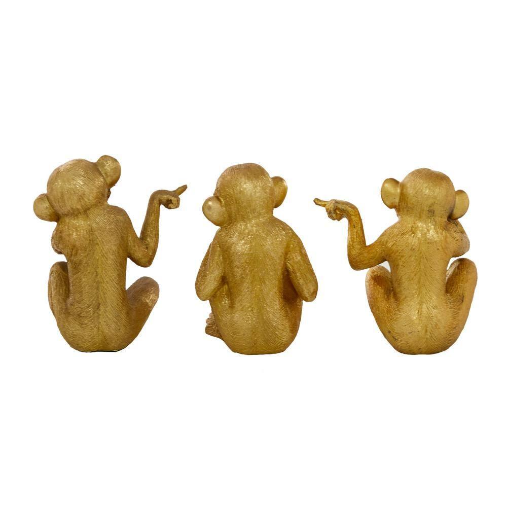 6", 6", 6"H Gold Polystone See No Evil Monkey Sculpture, by DecMode (3 Count)