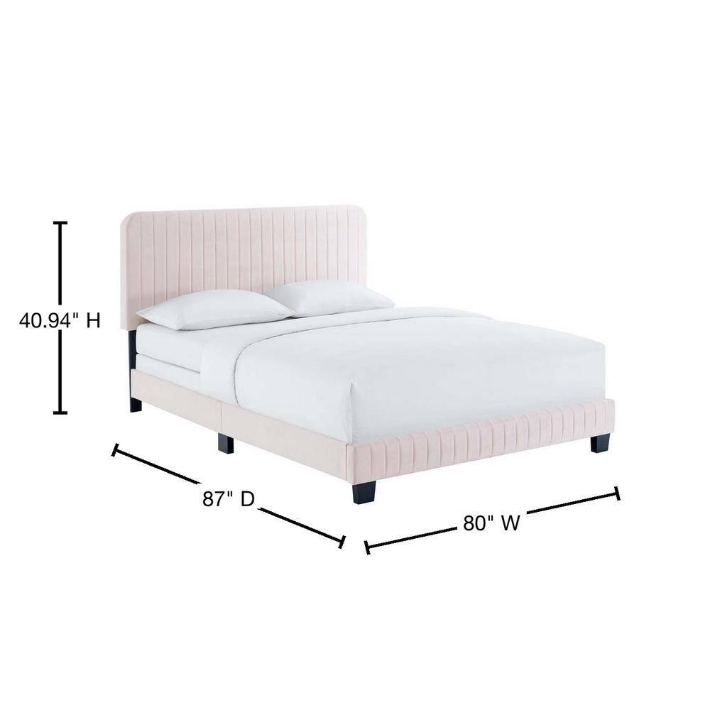 Modway Celine Channel Tufted Performance Velvet King Bed in Pink