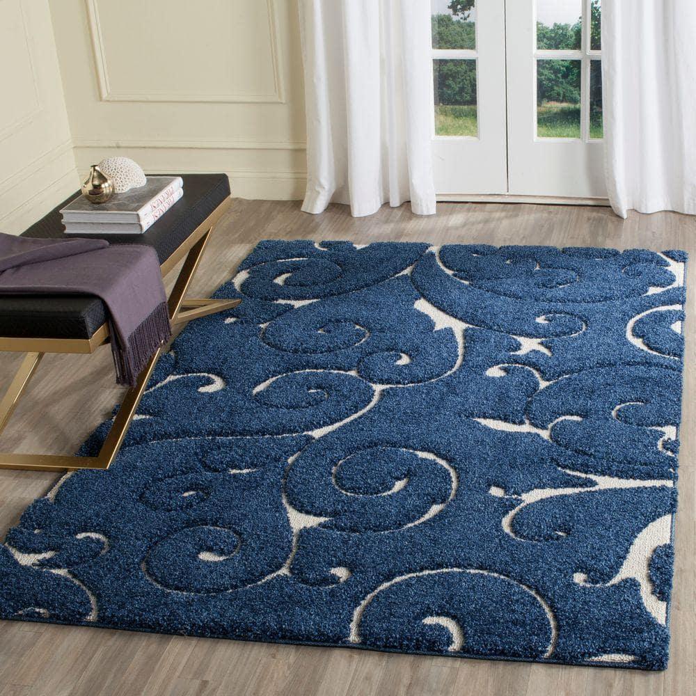 Florida Shag SG455 Power Loomed Indoor Area Rug - Dark Blue/Cream - 5'3"x7'6" - Safavieh.