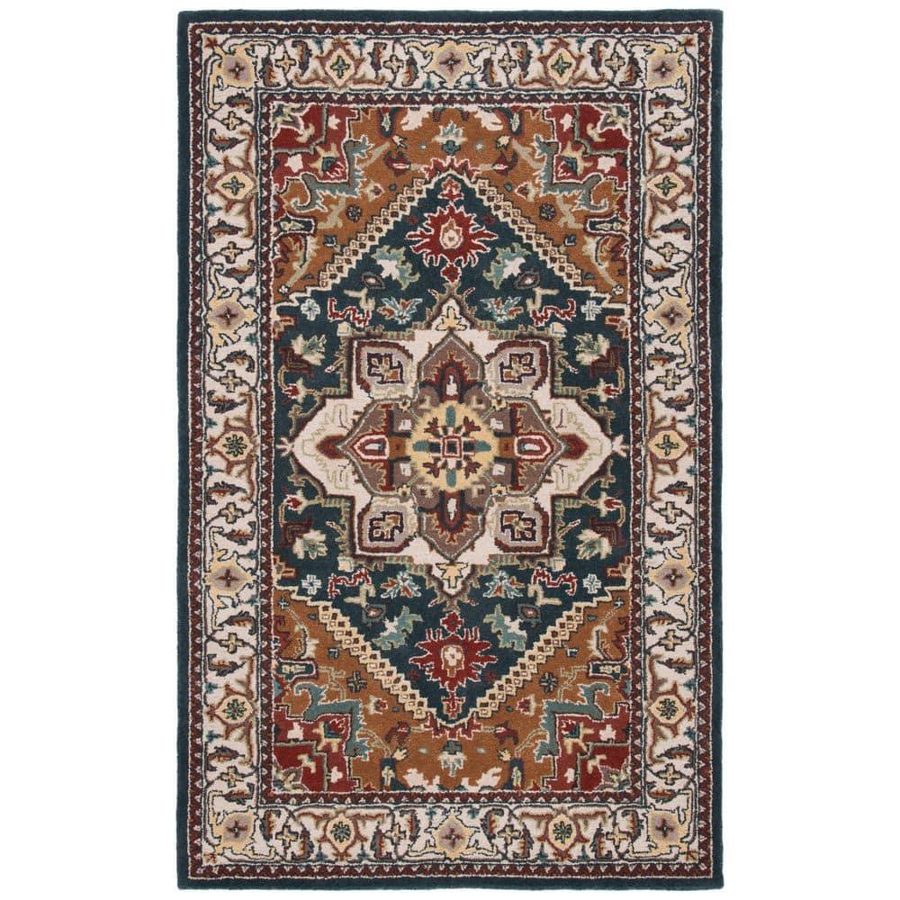 Handmade Dark Green and Brown Wool Tufted Rug, 6' x 9'