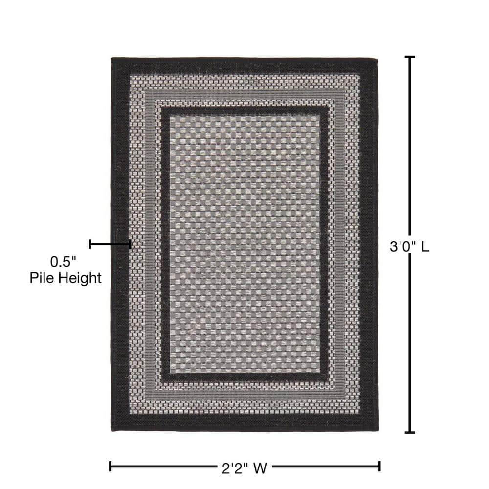 Unique Loom Outdoor Border Collection Area Rug - Multi Border (2' 2" x 3' Rectangle Gray/Black)