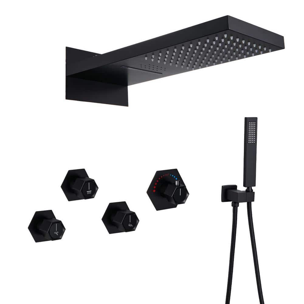 Large Matte Black Dual Shower Head System with LED and Bluetooth Speaker