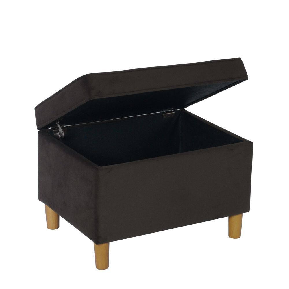 24" Dinah Storage Ottoman Chocolate Brown - HomePop: Velvet Upholstered, Honey Oak Wood Legs, Safety Hinges