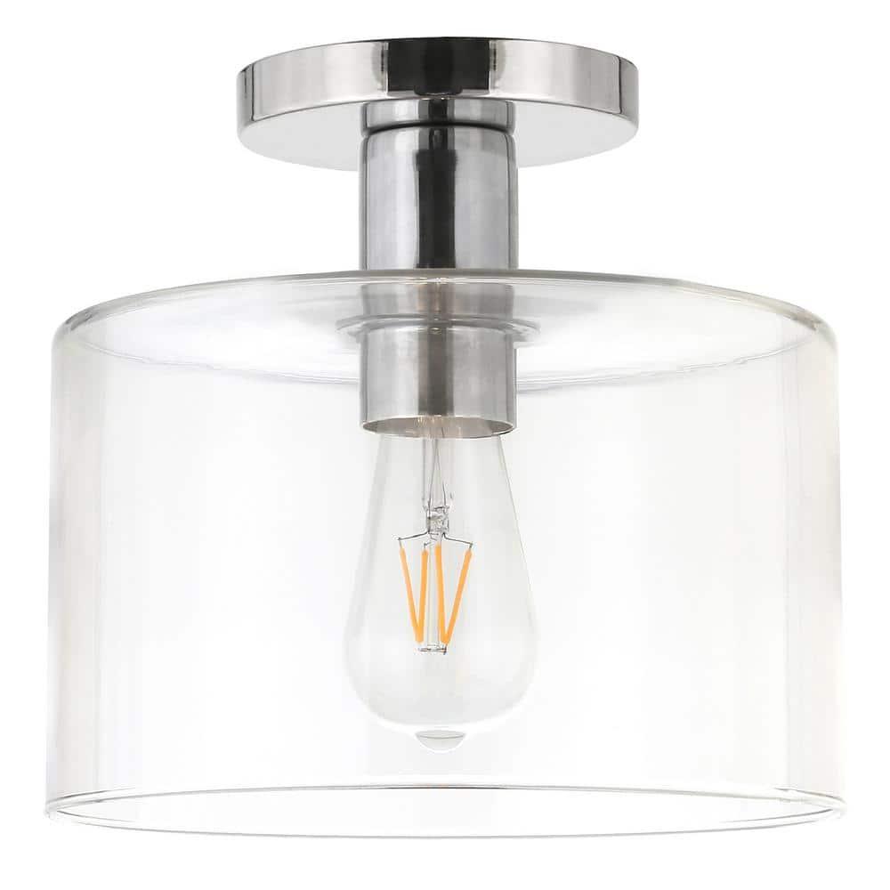 Evelyn&Zoe 10" Polished Nickel Finish Metal/Glass Semi Flush Mount