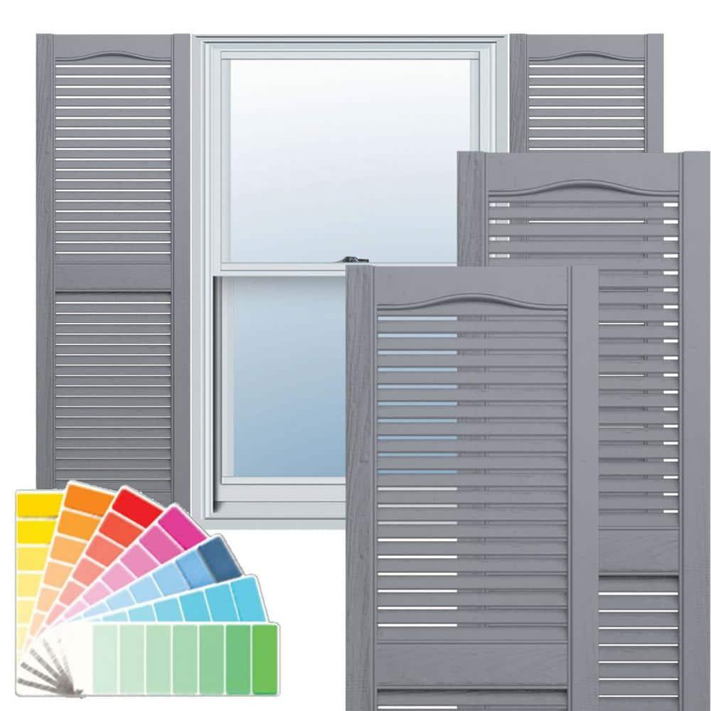 60" Gray Vinyl Louvered Exterior Shutters Pair