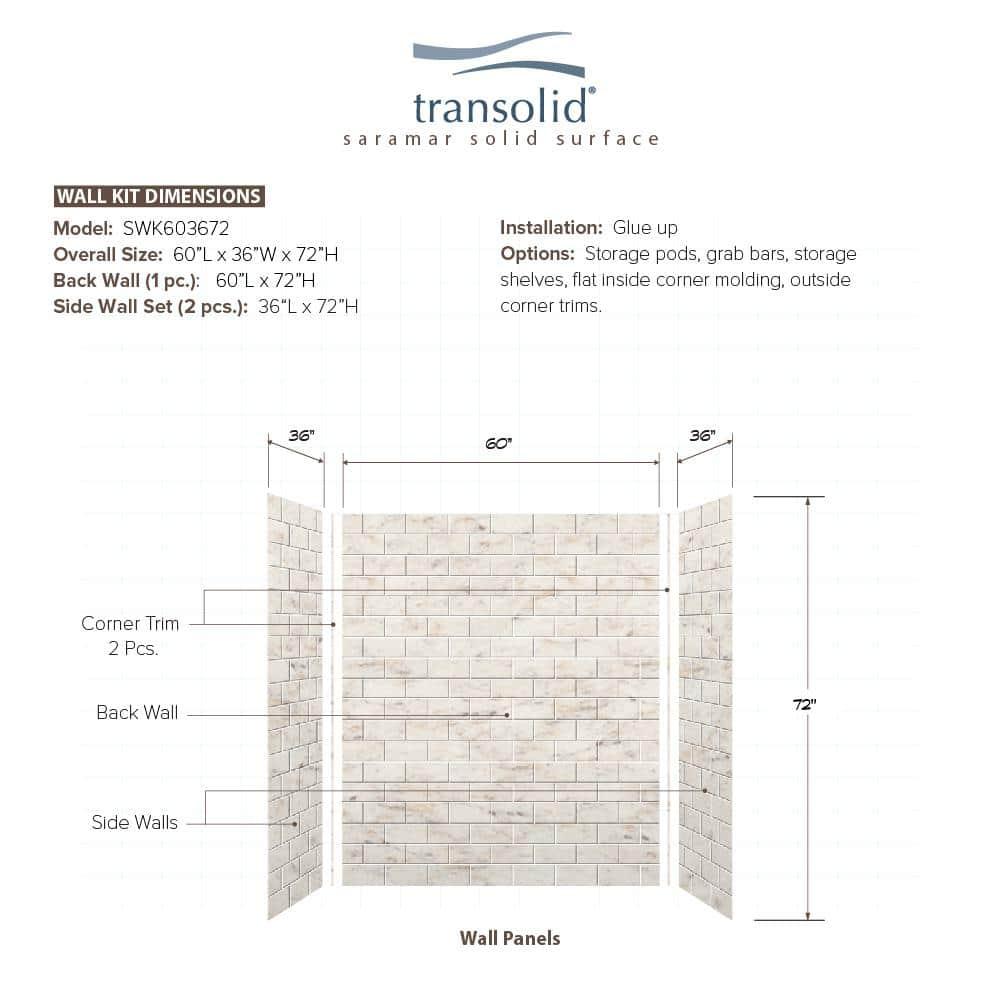 Transolid SaraMar 60'' W 36'' D 72'' H Glue Up Solid Surface Wall