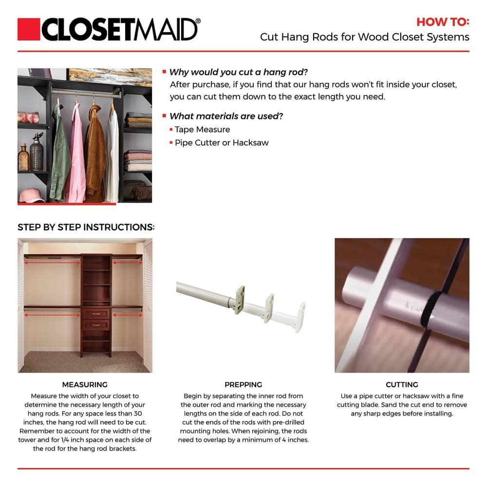 ClosetMaid Impressions 30 in. - 48 in. Satin Nickel Adjustable Teardrop Closet Rod