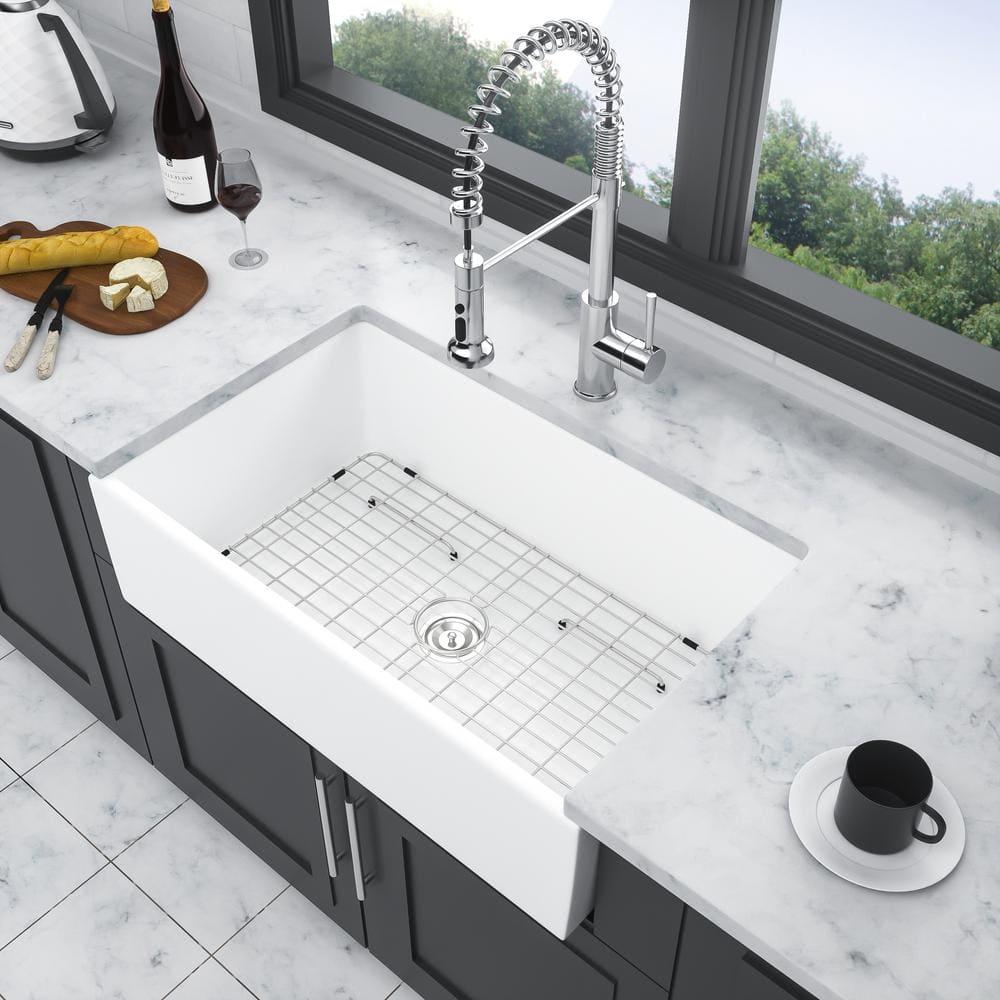 White Farmhouse Sink - 36 Inch White Ceramic Single Bowl Farm Kitchen Sink