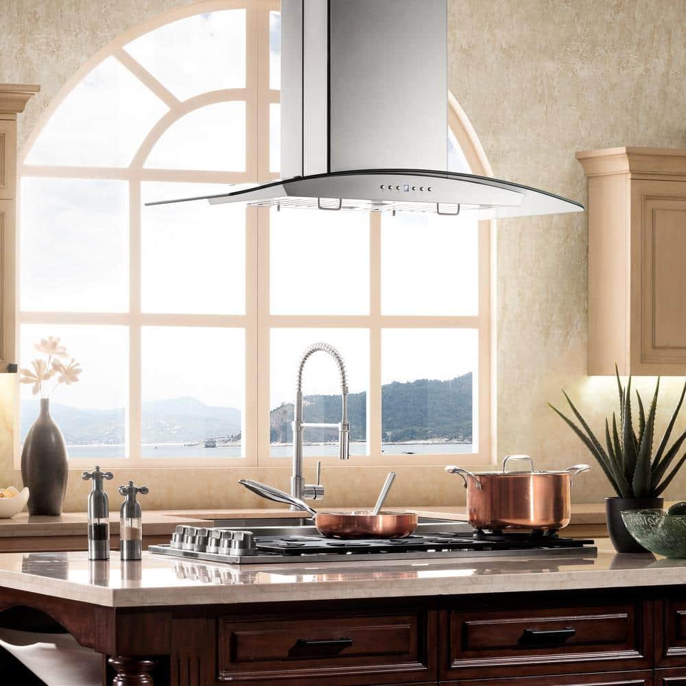 ZLINE ZLINE 36 in. Convertible Vent Isl& Mount Range Hood in Stainless Steel & Glass (GL14i-36)