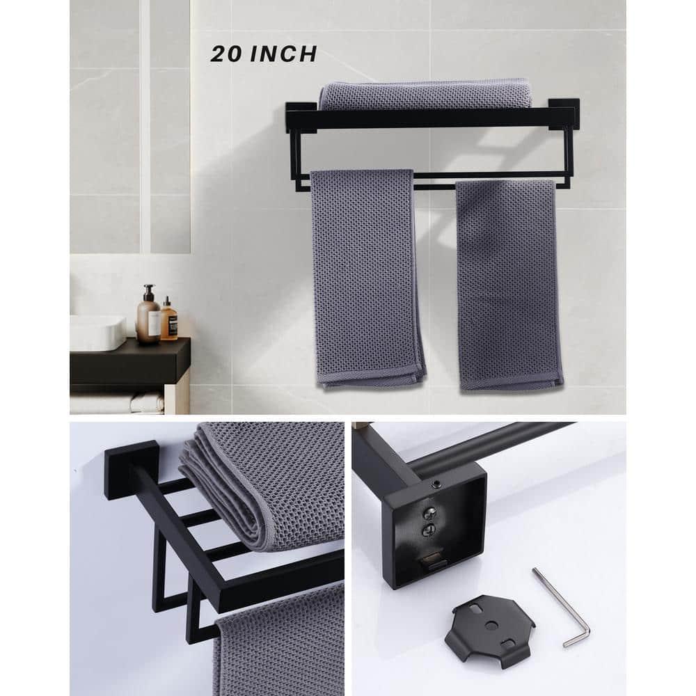 ARCORA AR5150101B-20 2-Tier Wall Mounted Stainless Steel Bathroom Towel Rack With 2 Towel Bars Square Rods